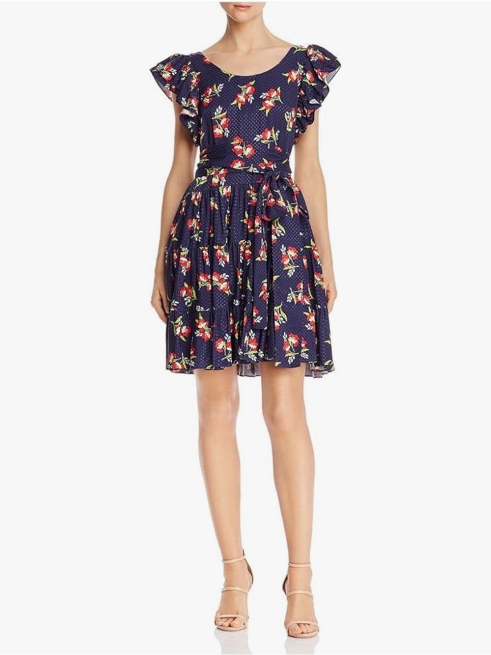 Jill Jill Stuart Midnight Floral Jacquard Flutter Sleeve Dress S